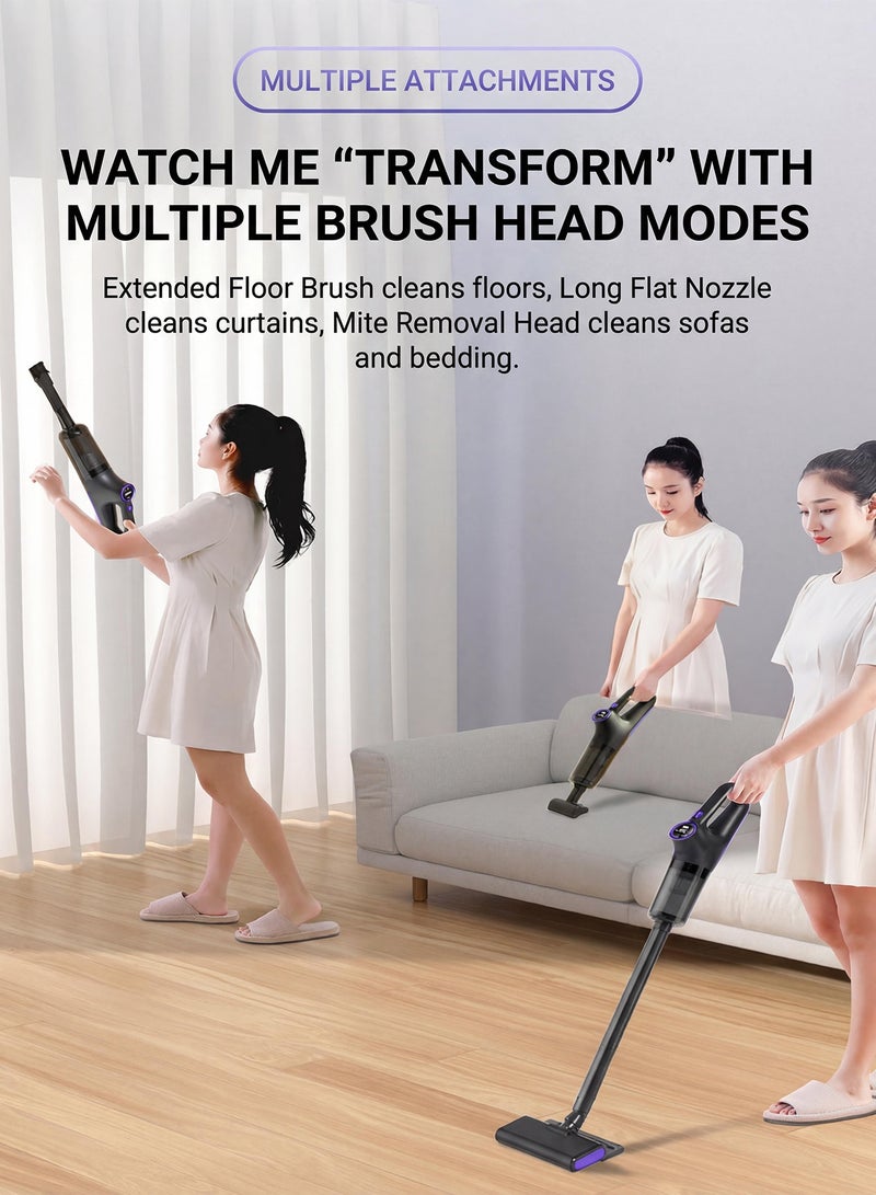 أوسو مكنسة كهربائية لاسلكية خفيفة الوزن، بقوة شفط 15 كيلو باسكال، مزودة بشاشة لمس LED، قابلة لإعادة الشحن، جهاز تنظيف منزلي محمول مزود بفرشاة لإزالة العث، وكوب غبار سعة 650 مل، مناسبة للأرضيات الصلبة والسجاد ذي الوبر المنخفض. - Image 5